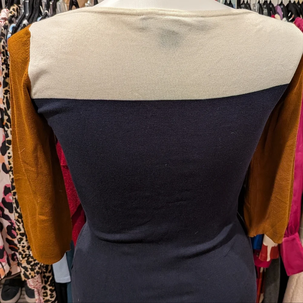 French Connection Navy, Cream, and Mustard Sweater L